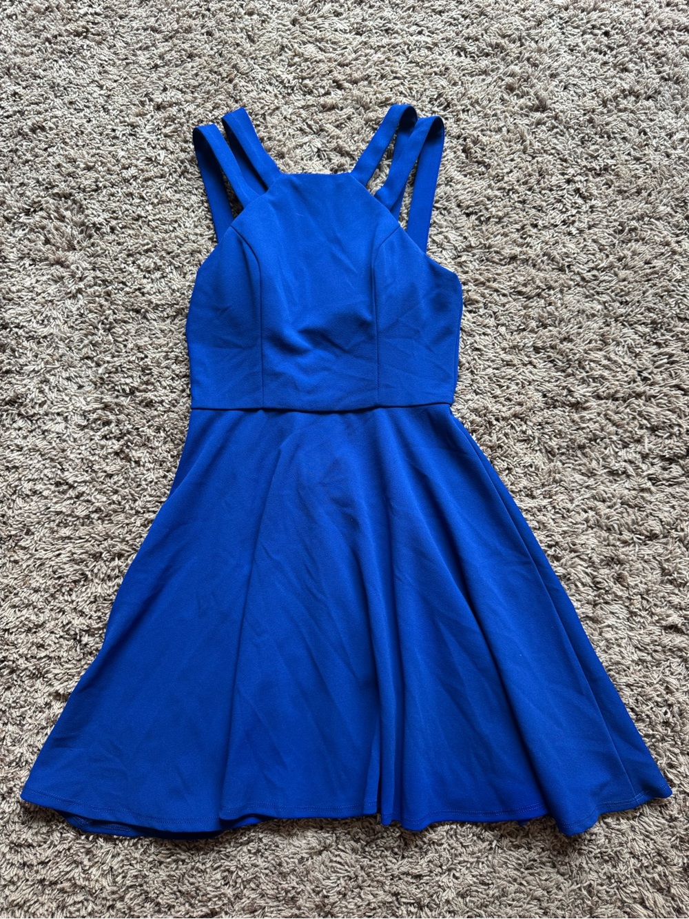 B. Smart Royal Blue Double-Strap Fit & Flare Mini Dress